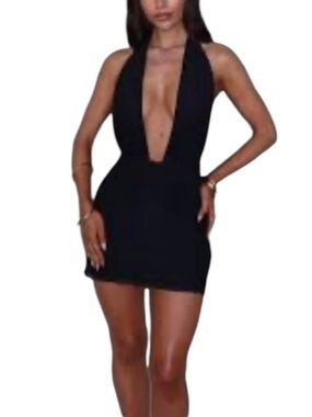 NWT Hello Molly Plunge Cut Out Mini Dress in Black Size 6